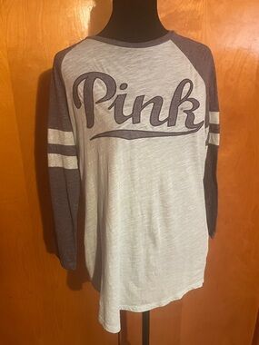 Victoria's Secret PINK Small Light Aqua and Blue Raglan 3/4 Sleeve Tee